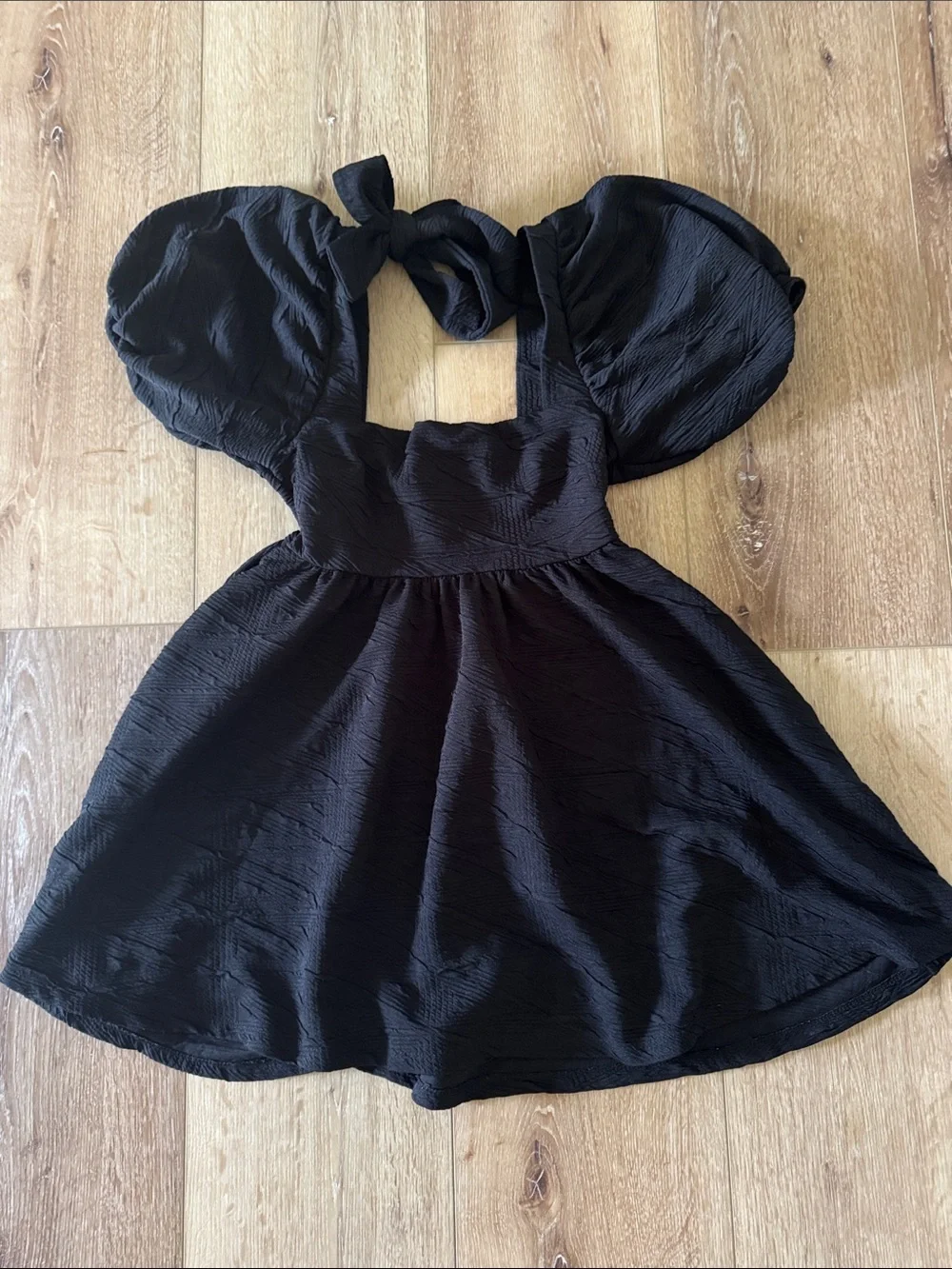Free People | Black Puff-Sleeve Mini Dress with Tie Back | size XS